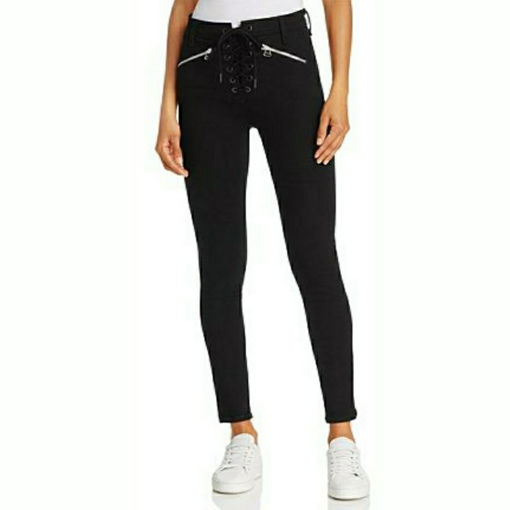 🆕️Rag & Bone Lace Up High Rise Zip Black Moto Jeans